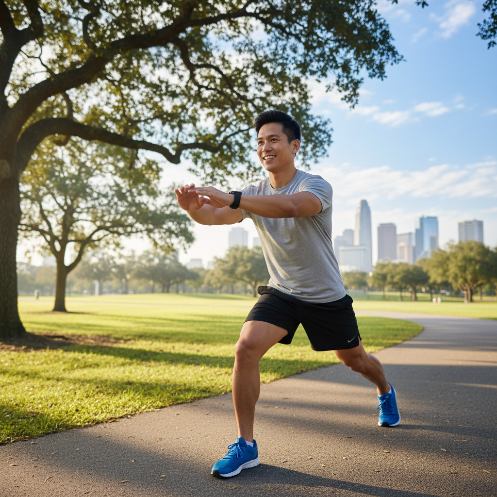 Pria berolahraga ringan di luar ruangan